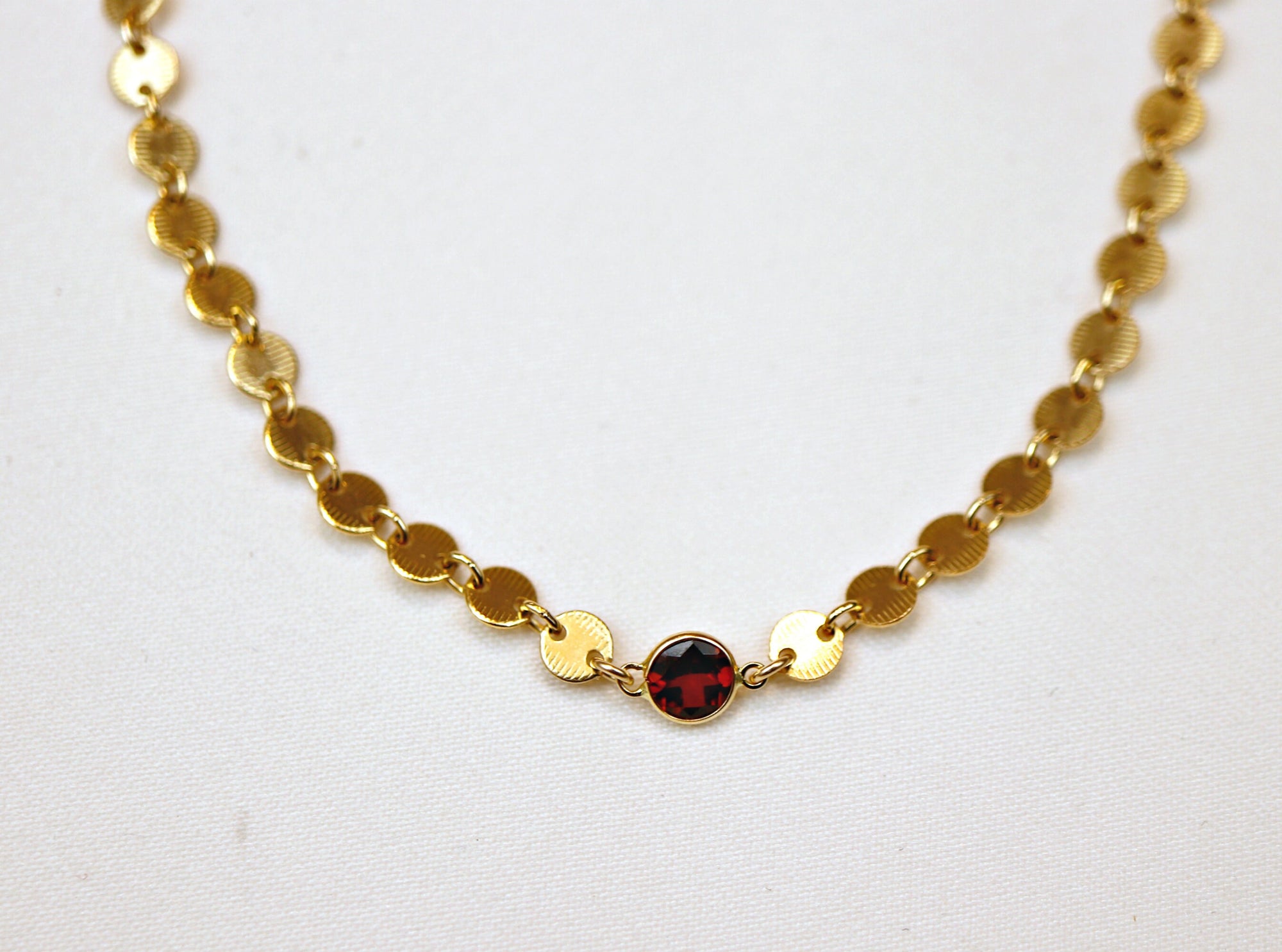 Gold Coin Chain Garnet Necklace, Garnet Choker