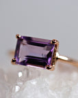 Emerald Cut Amethyst Ring in 14k Rose Gold or Yellow Gold