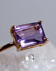 Emerald Cut Amethyst Ring in 14k Rose Gold or Yellow Gold