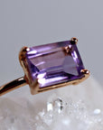 Emerald Cut Amethyst Ring in 14k Rose Gold or Yellow Gold - Melt'm Jewelry