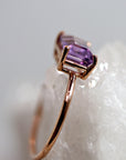 Emerald Cut Amethyst Ring in 14k Rose Gold or Yellow Gold