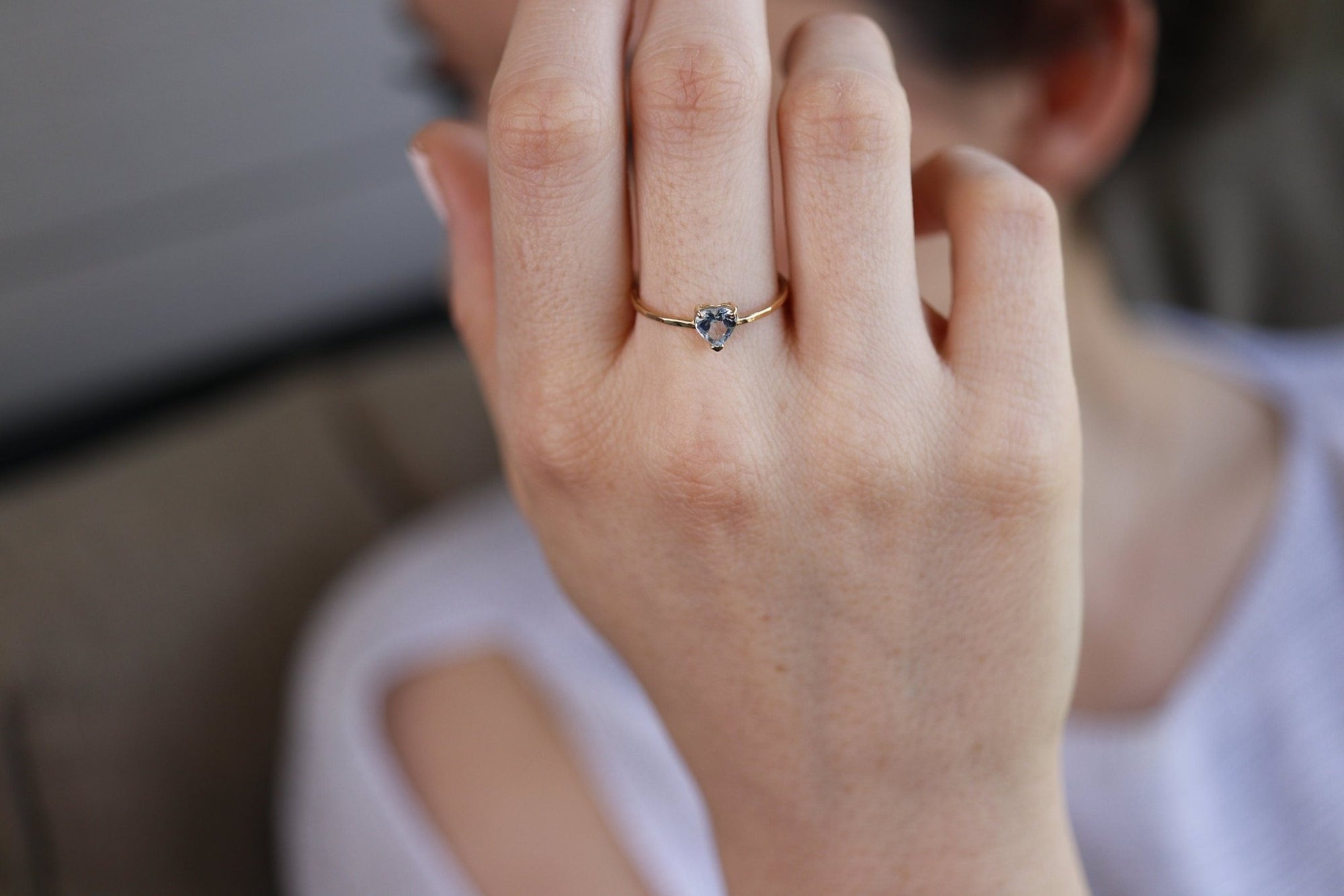 Aquamarine Heart Ring 14k Gold, Heart Cut March Birthstone Engagement Ring - Melt'm Jewelry