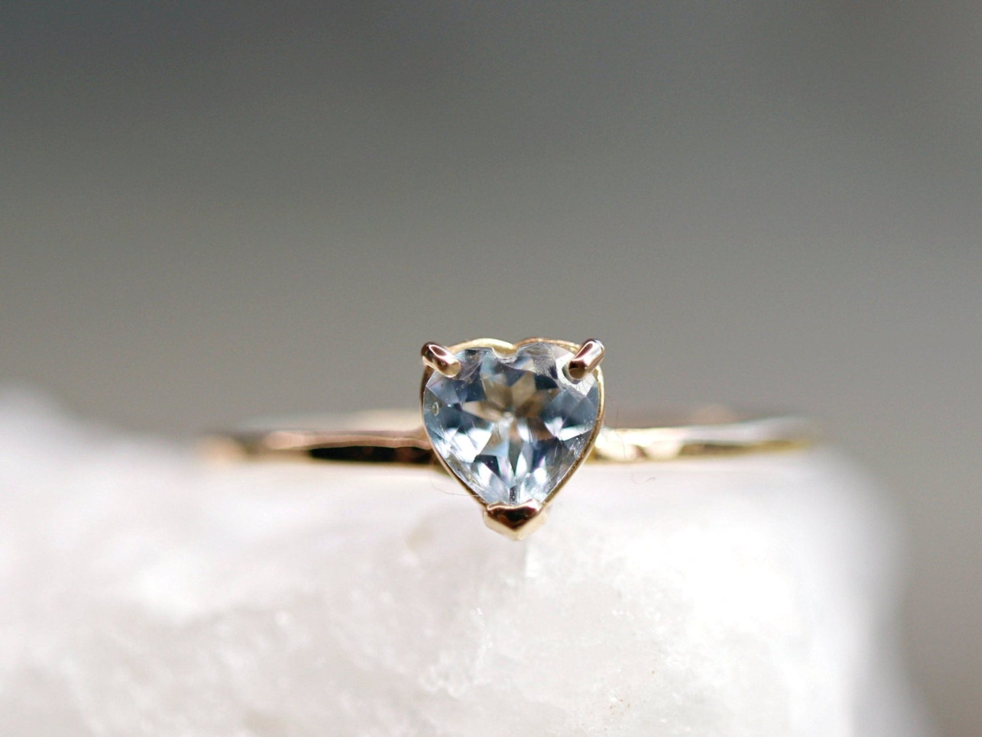 Aquamarine Heart Ring 14k Gold, Heart Cut March Birthstone Engagement Ring - Melt'm Jewelry