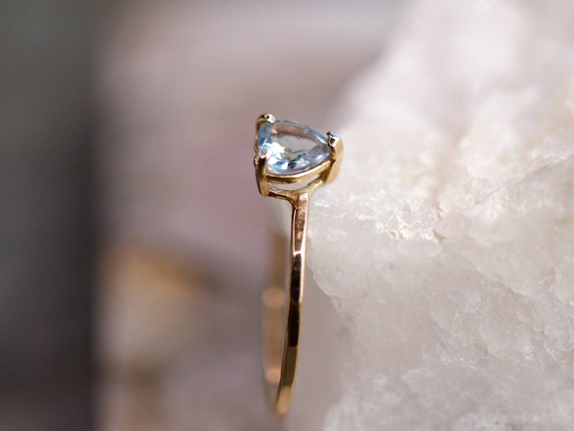 Aquamarine Heart Ring 14k Gold, Heart Cut March Birthstone Engagement Ring - Melt'm Jewelry