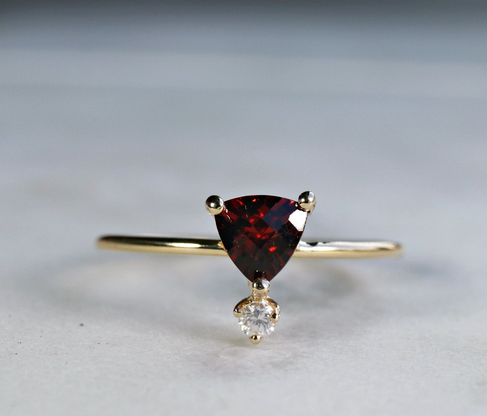 Diamond &amp; Garnet Ring 14k Gold - Melt'm Jewelry