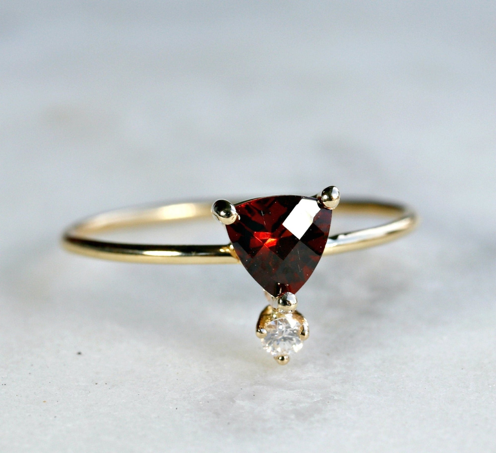 Diamond &amp; Garnet Ring 14k Gold - Melt'm Jewelry