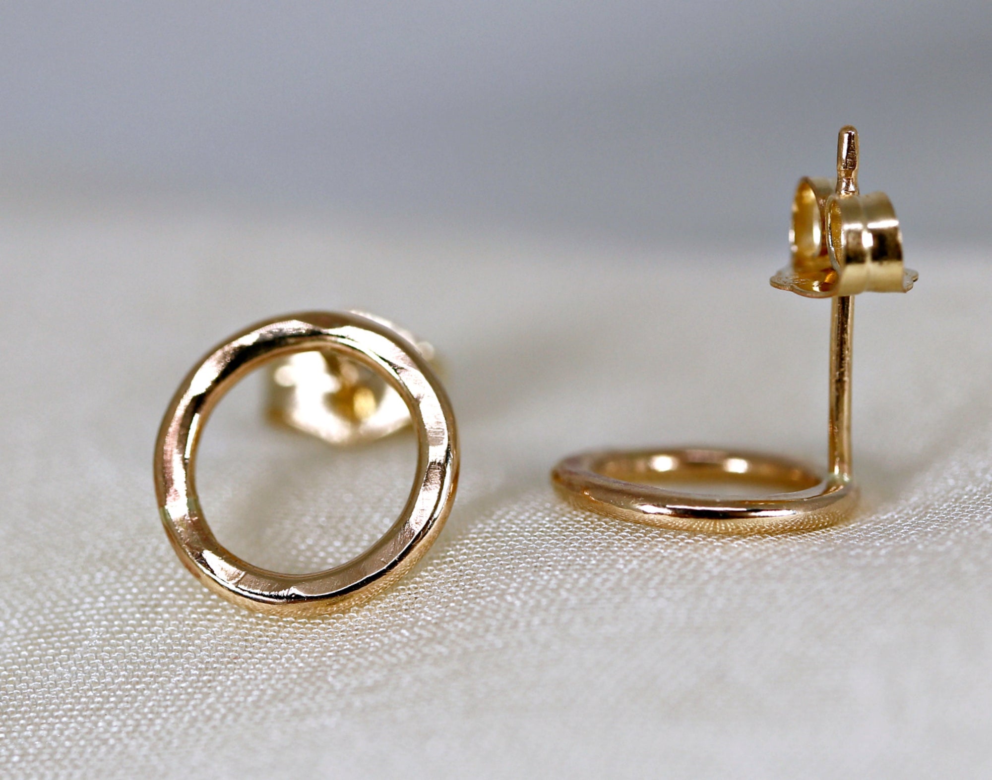 Hammered Gold Circle Stud Earrings