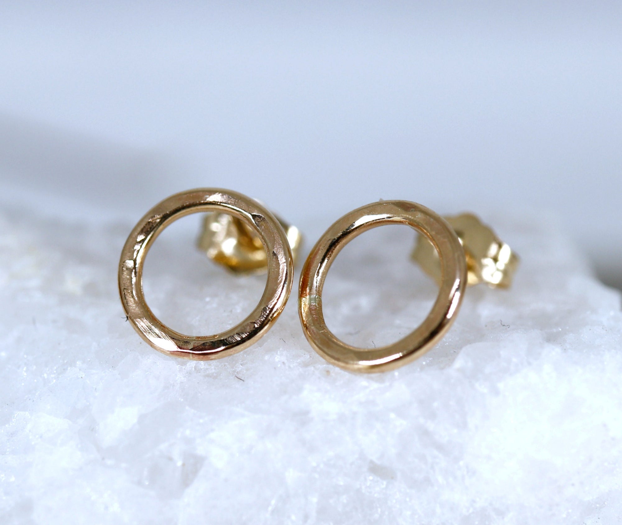 Hammered Gold Circle Stud Earrings