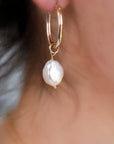 Pearl Hoop Earrings, Gold Filled Oval Hoop Earrings with Baroque Pearls