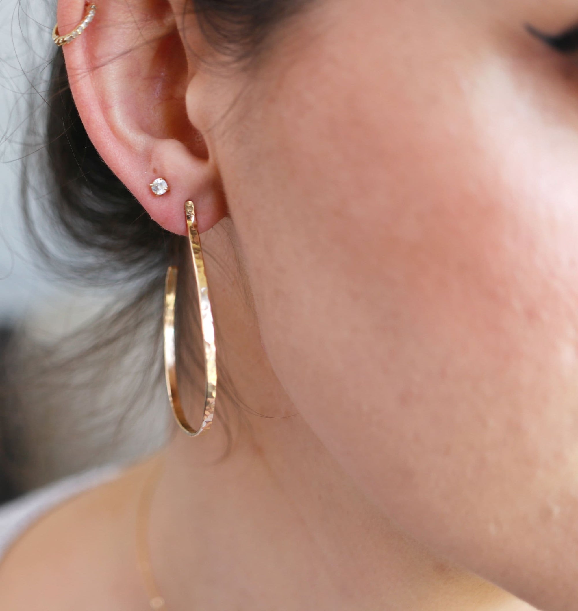 Hammered Gold Large Hoop Earrings