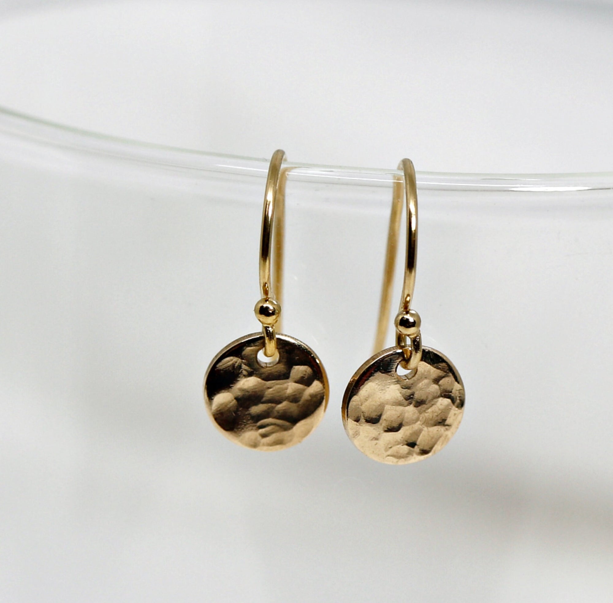 Hammered Gold Disc Dangle Earrings