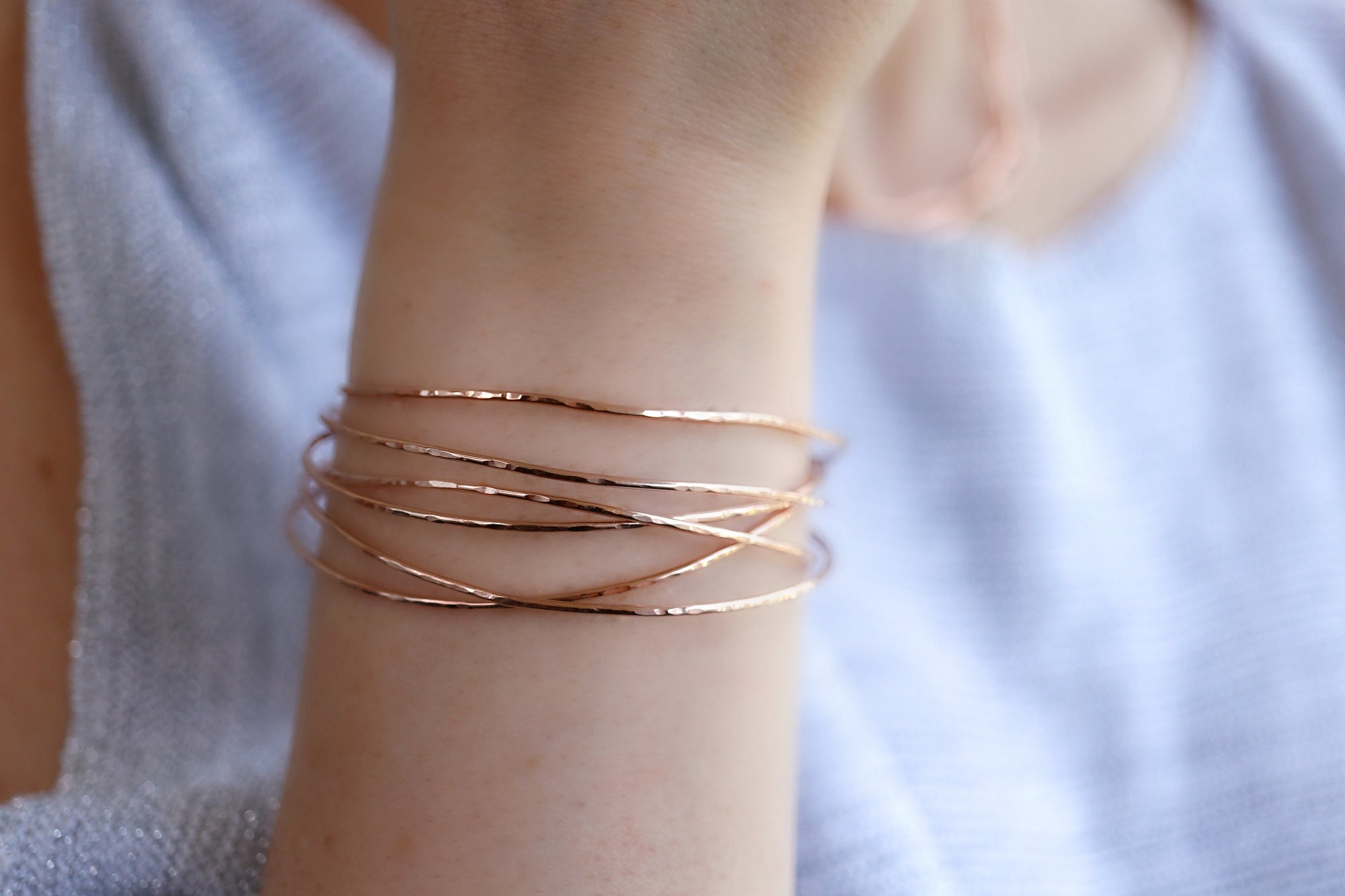 Rose Gold Hammered Open Cuff Bracelet