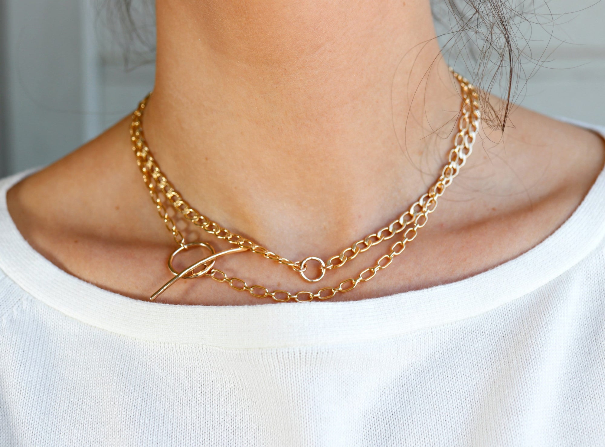 Gold Statement Toggle Necklace, Toggle Choker