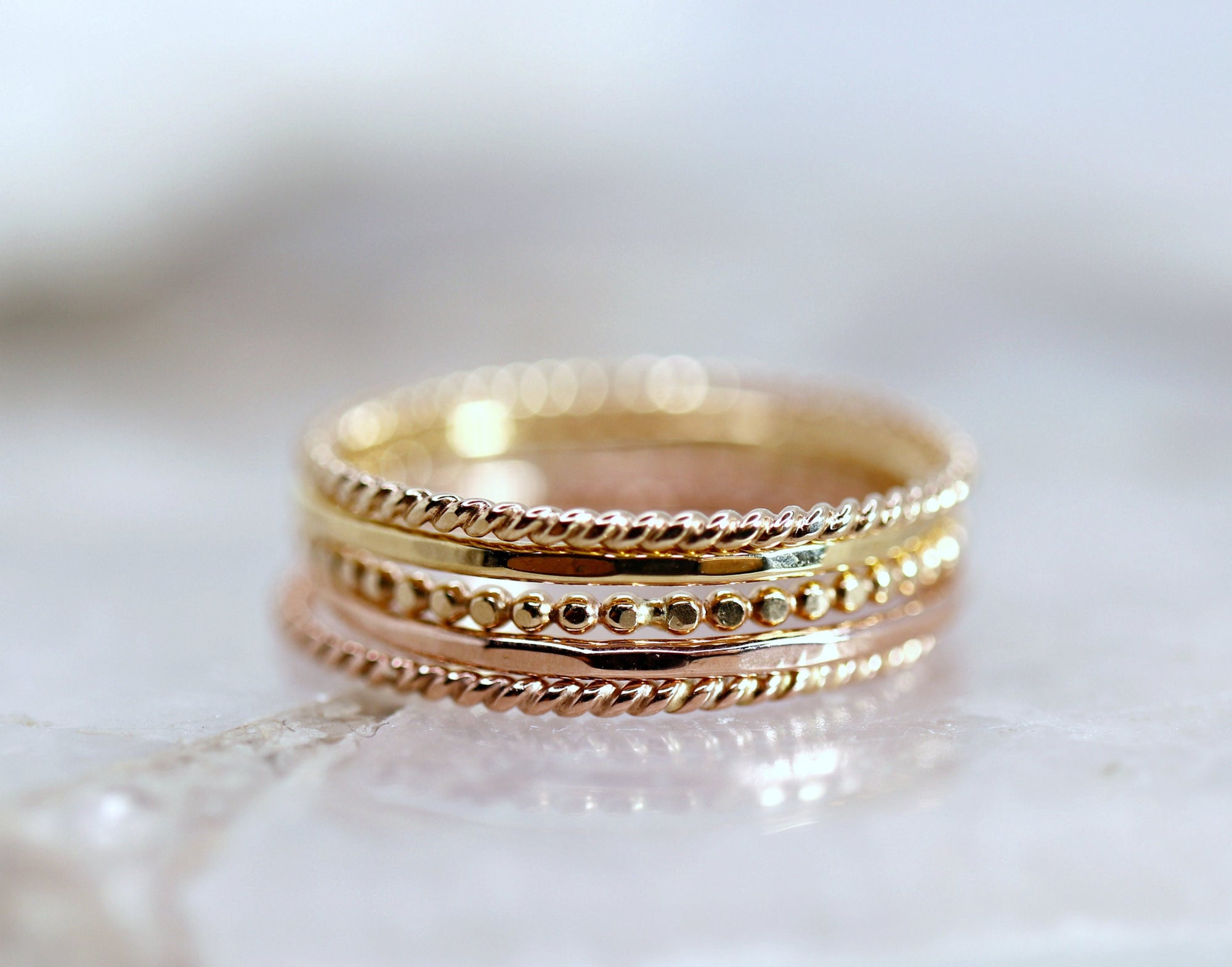 Solid Gold Hammered Dainty Thin Ring