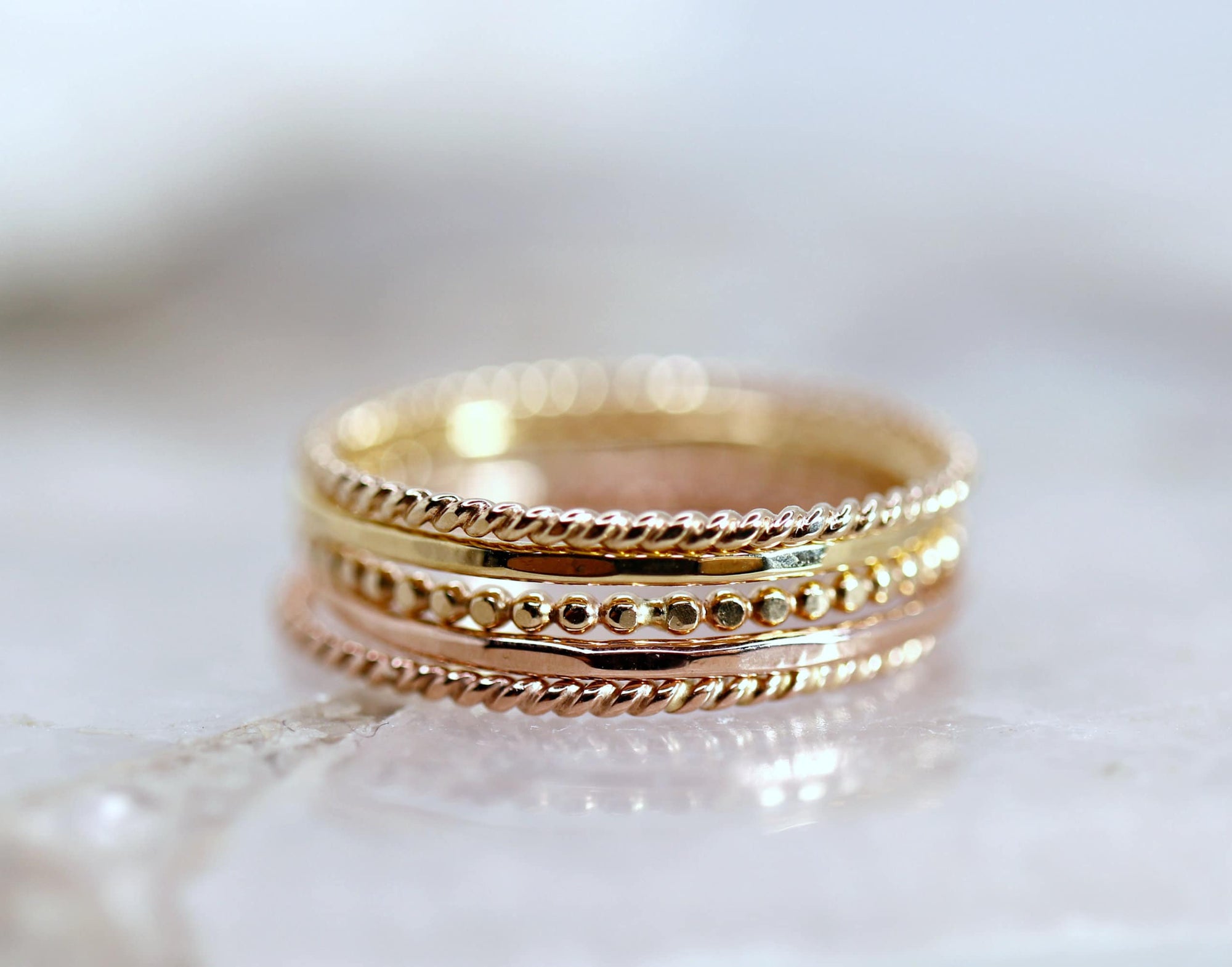 14k Solid Gold Twisted Stackable Ring: Midi Ring - Melt'm Jewelry