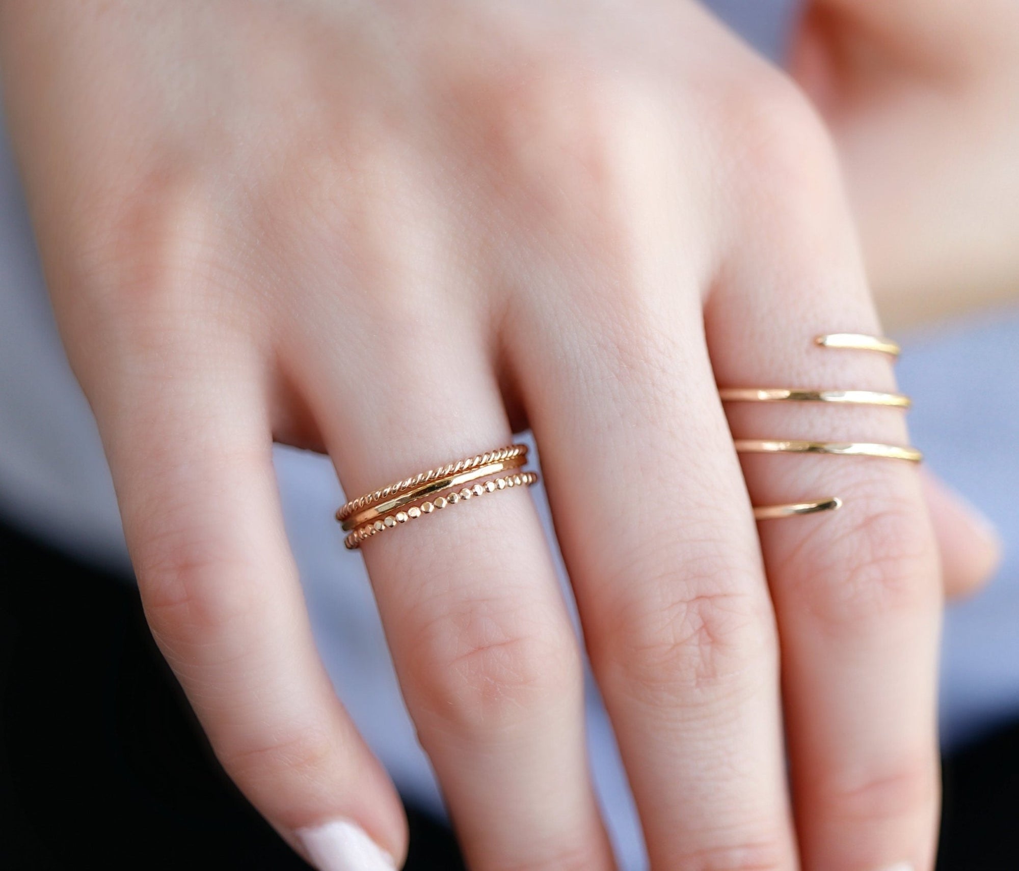 14k Solid Gold Twisted Stackable Ring: Midi Ring - Melt'm Jewelry