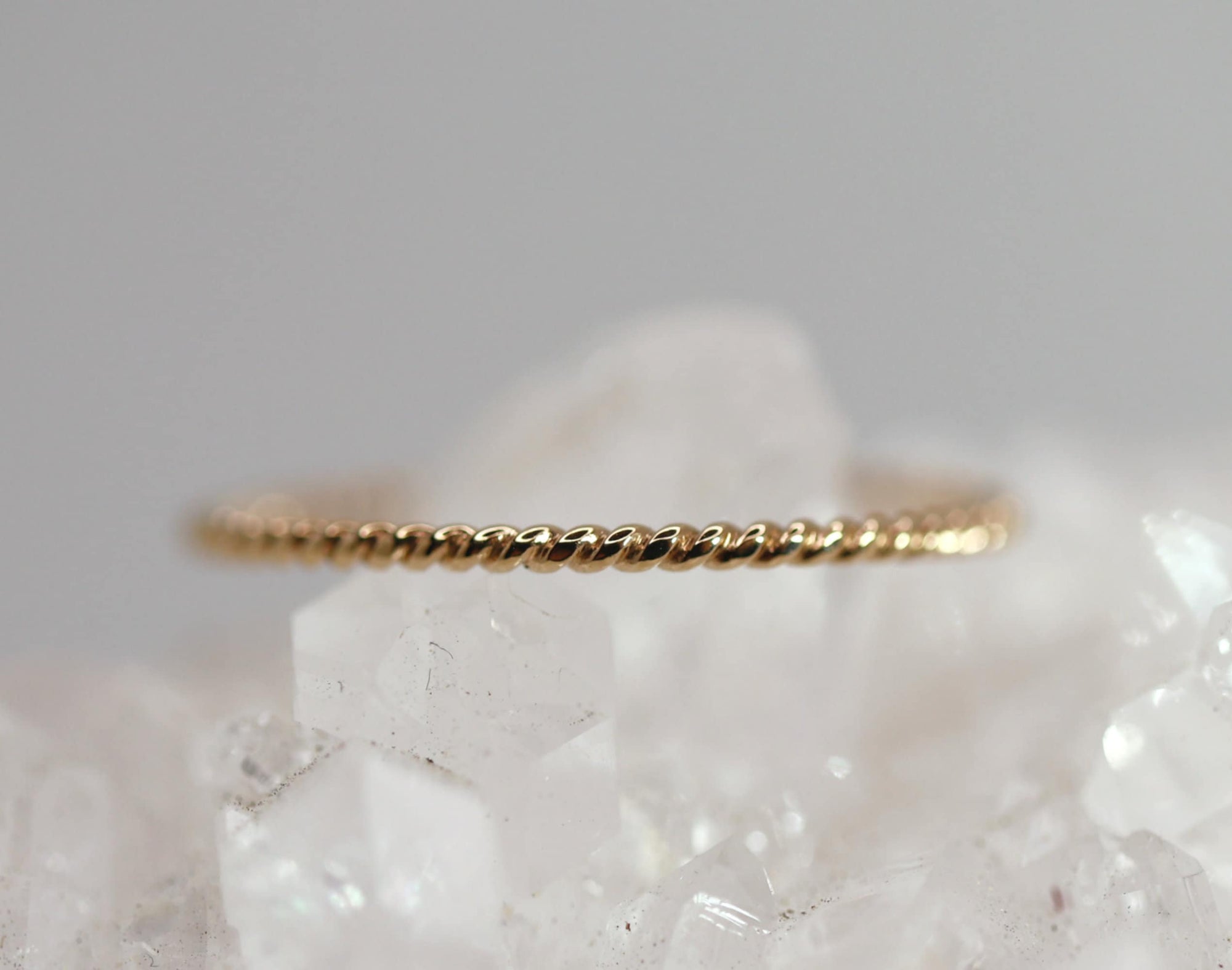 14k Solid Gold Twisted Ring, Gold Stackable Ring, Midi Ring