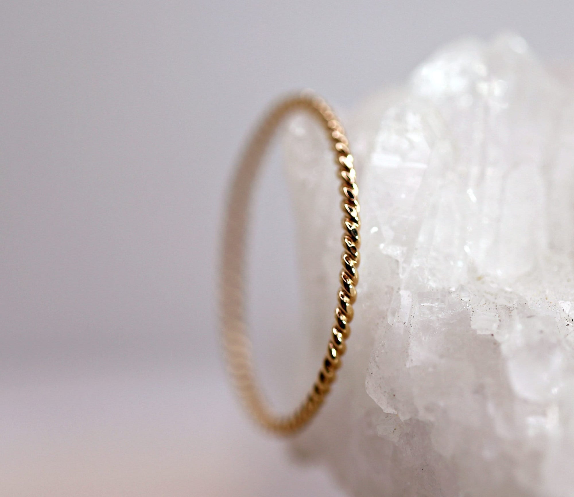 14k Solid Gold Twisted Ring, Gold Stackable Ring, Midi Ring