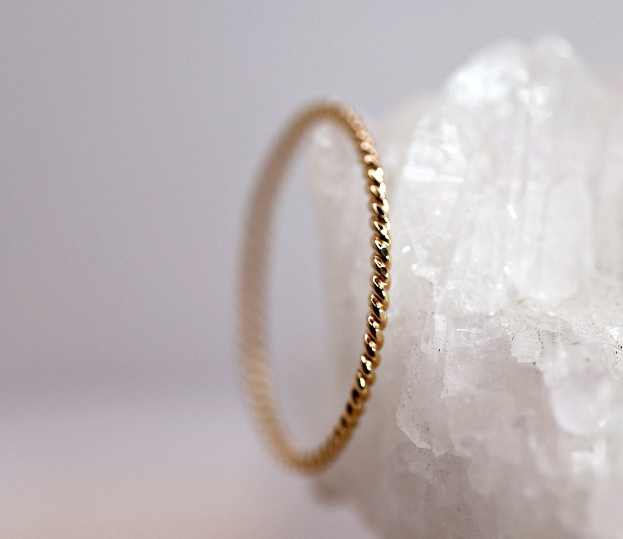 14k Solid Gold Twisted Stackable Ring: Midi Ring - Melt'm Jewelry