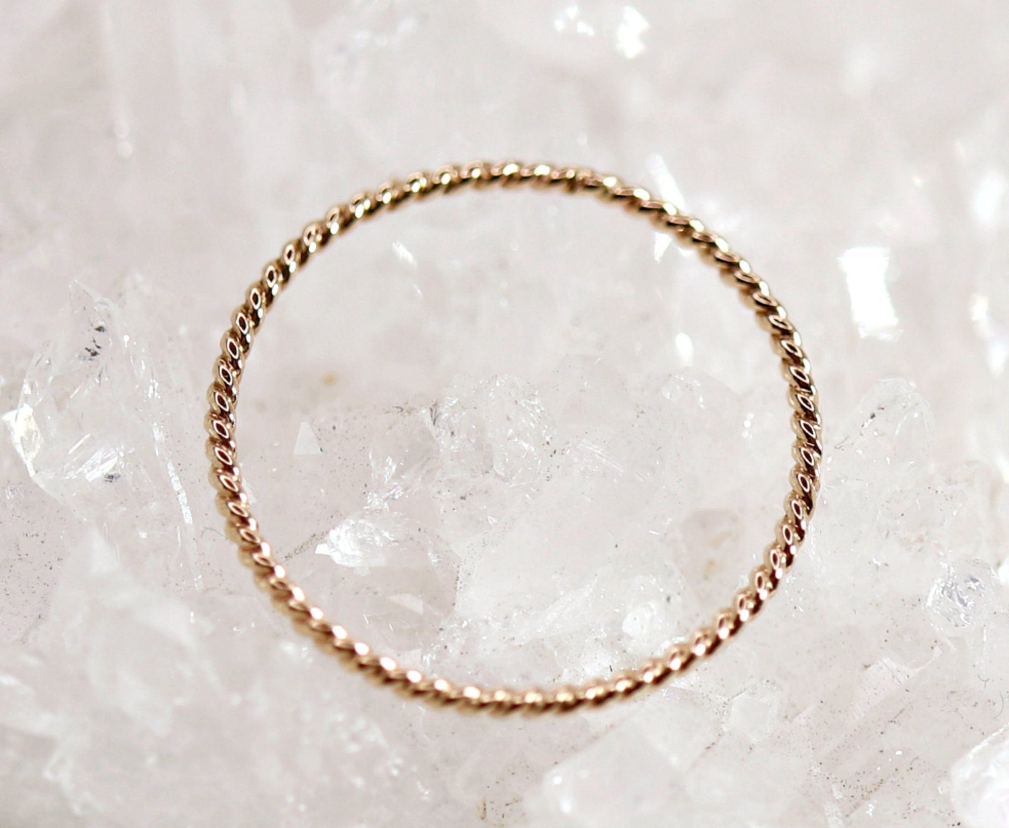 14k Solid Gold Twisted Ring, Gold Stackable Ring, Midi Ring - Melt'm Jewelry