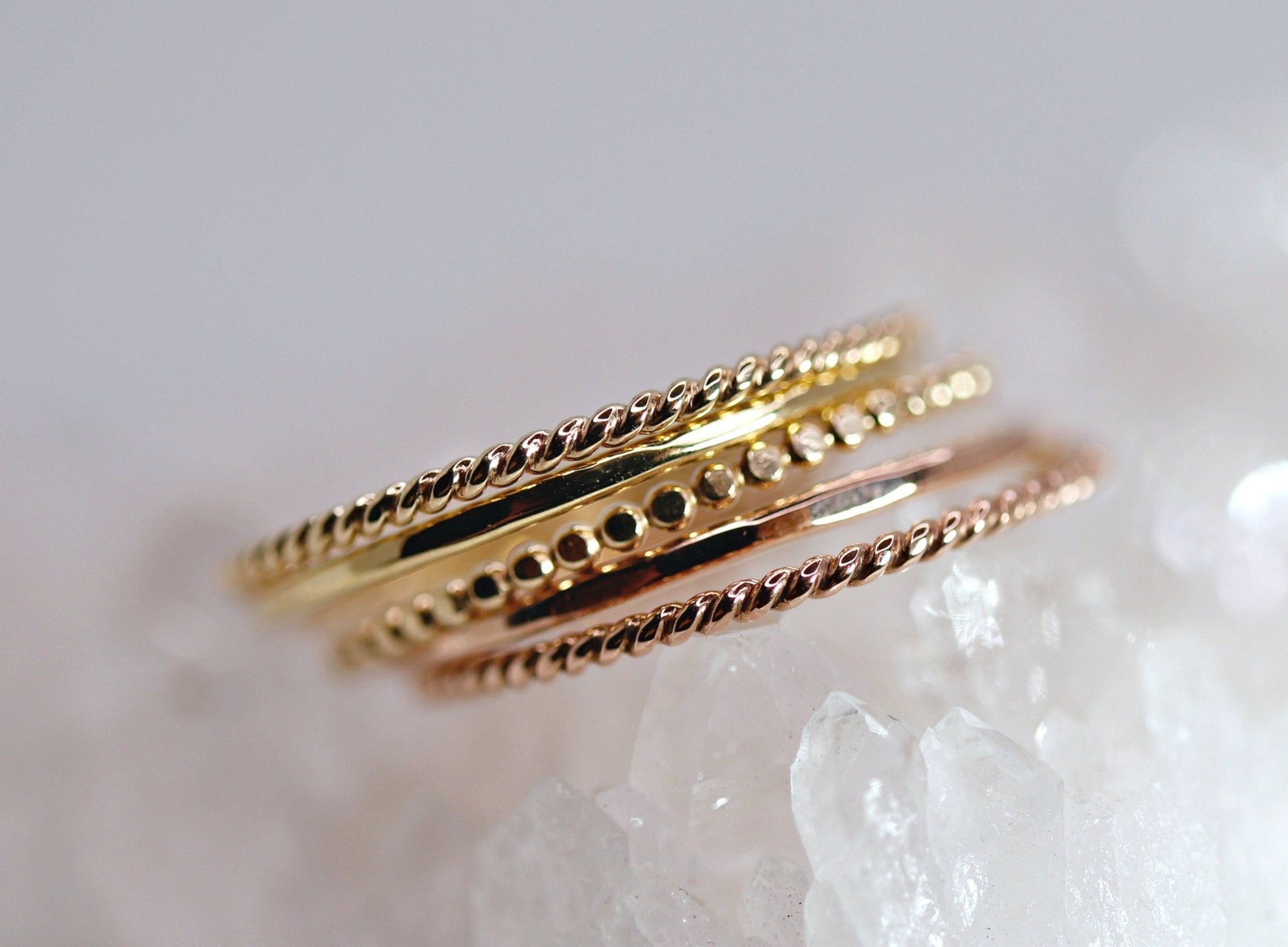 14k Solid Gold Twisted Stackable Ring: Midi Ring - Melt'm Jewelry