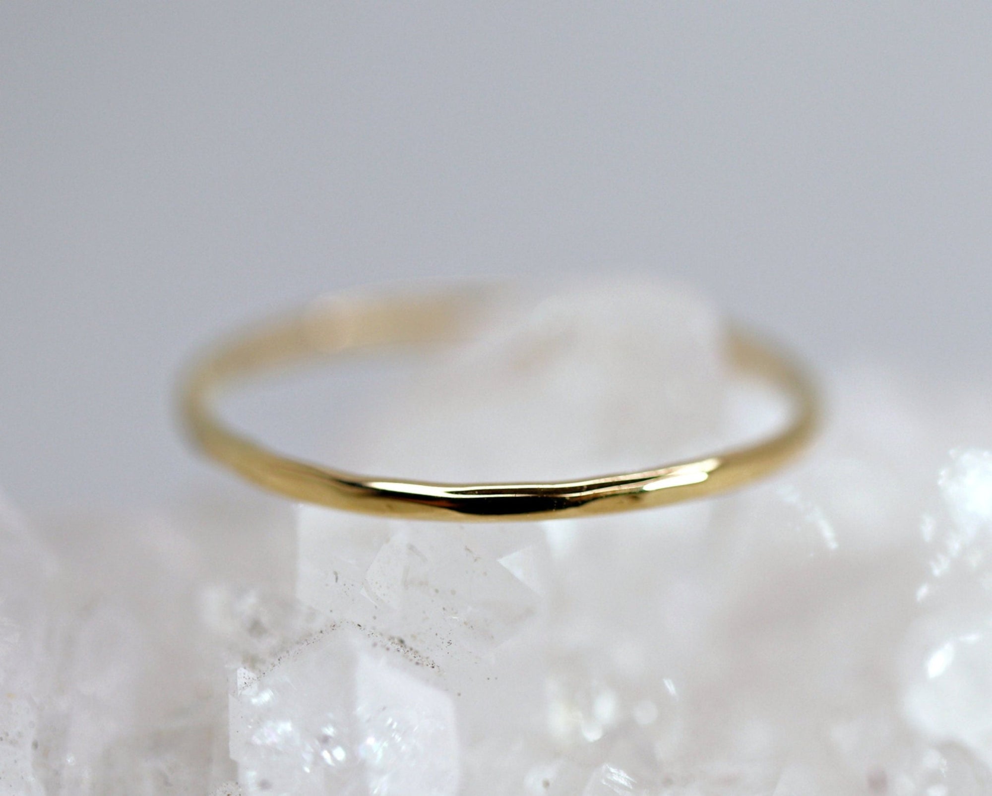 14K Solid Gold Hammered Dainty Thin Ring - Melt'm Jewelry
