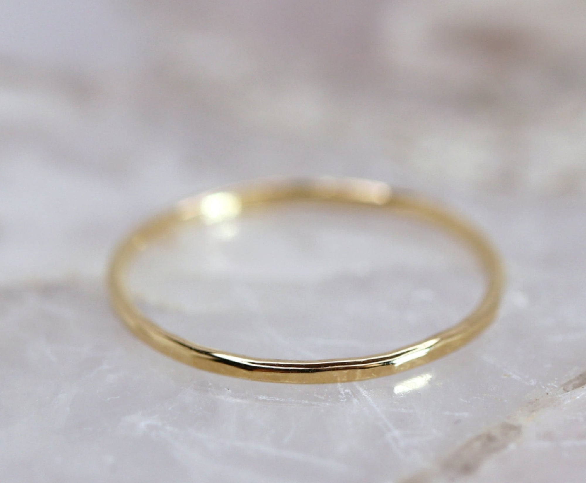 14K Solid Gold Hammered Dainty Thin Ring - Melt'm Jewelry