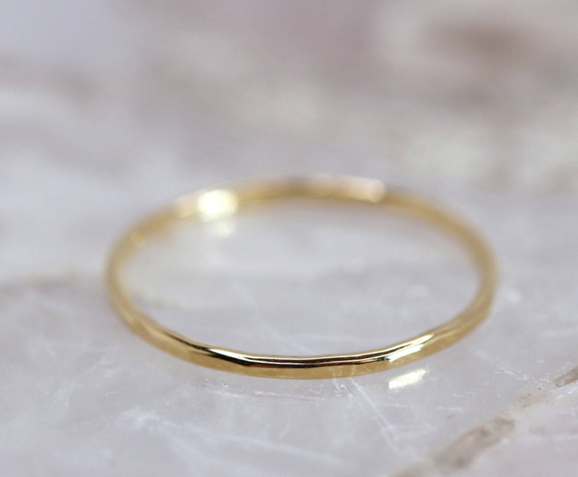 Solid Gold Hammered Dainty Thin Ring