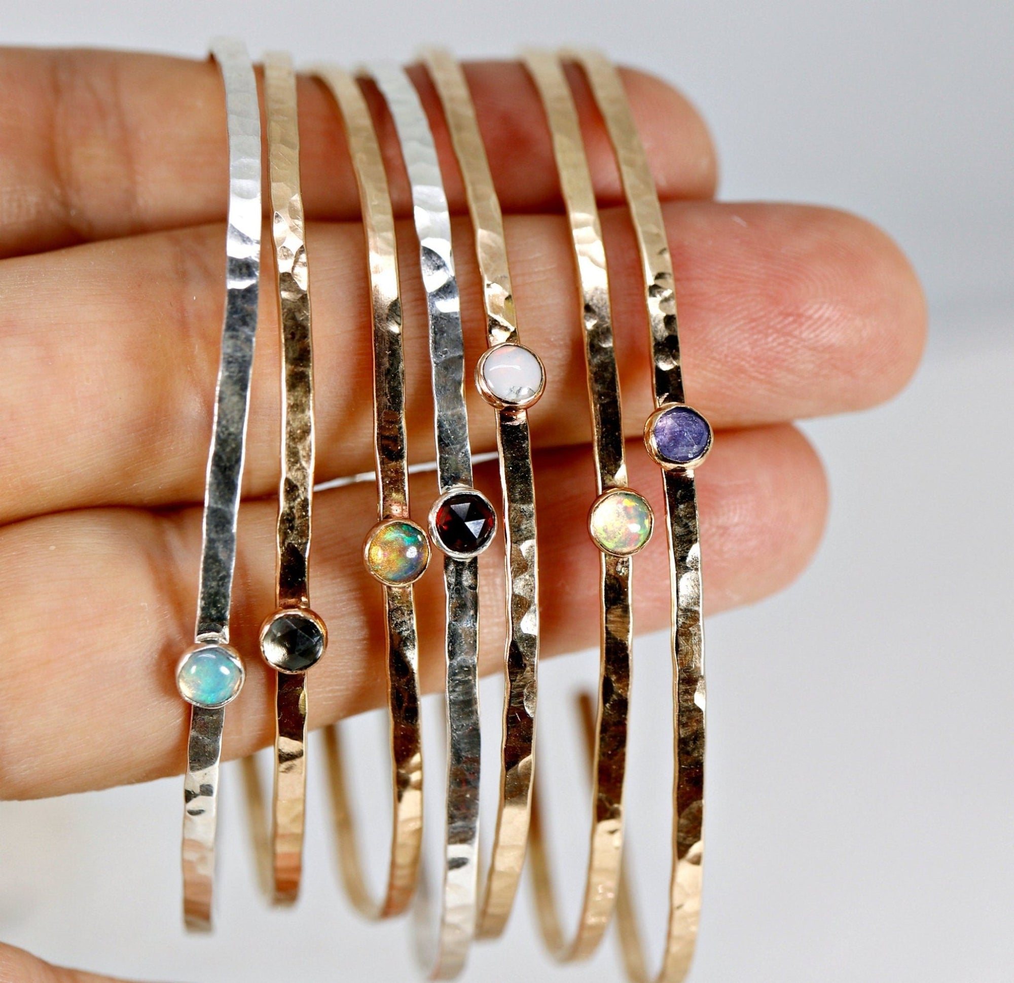 Birthstone Gems Cuff Bracelets Gold Filled or Sterling Silver - Melt'm Jewelry