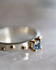 Princess Cut Aquamarine Ring Mixed Metal Gold and Silver