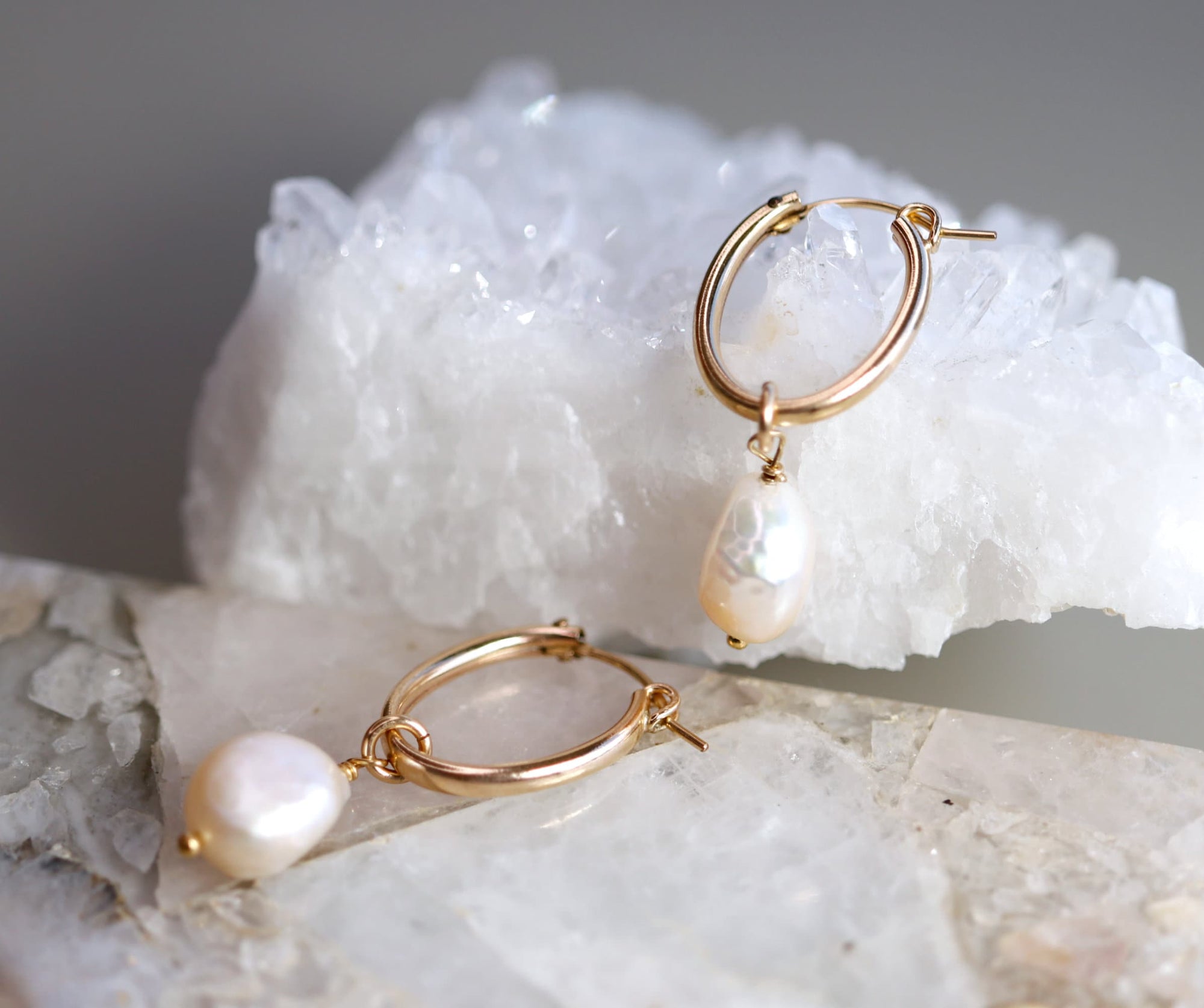 Pearl Hoop Earrings, Gold Filled Oval Hoop Earrings with Baroque Pearls
