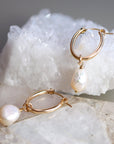 Pearl Hoop Earrings, Gold Filled Oval Hoop Earrings with Baroque Pearls - Melt'm Jewelry