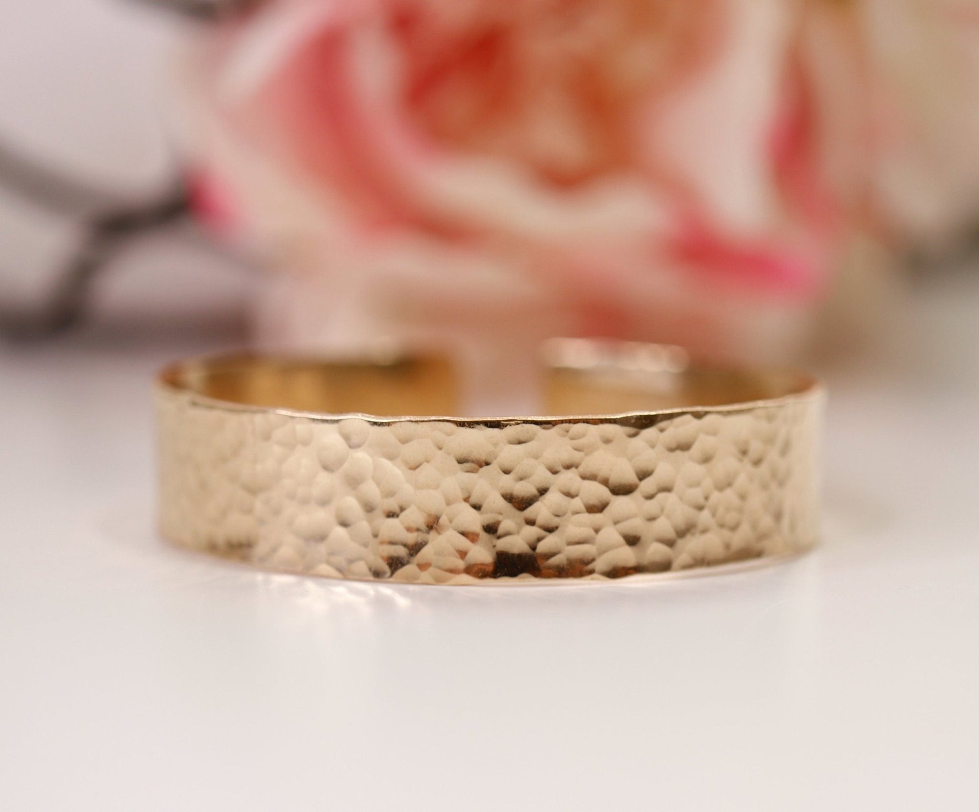 Wide Hammered Gold Cuff Bracelet Personalized - Melt'm Jewelry