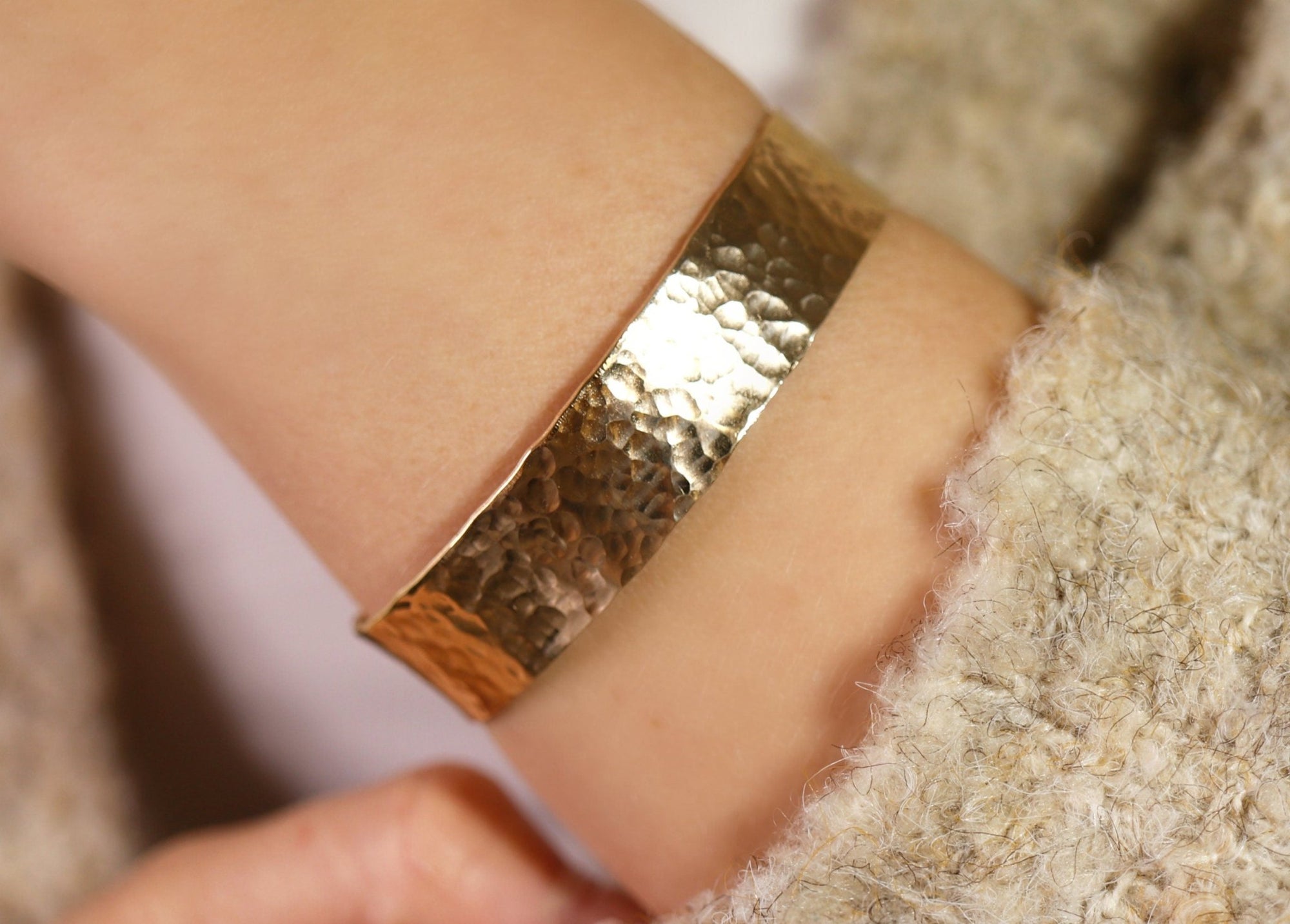 Wide Hammered Gold Cuff Bracelet Personalized - Melt'm Jewelry