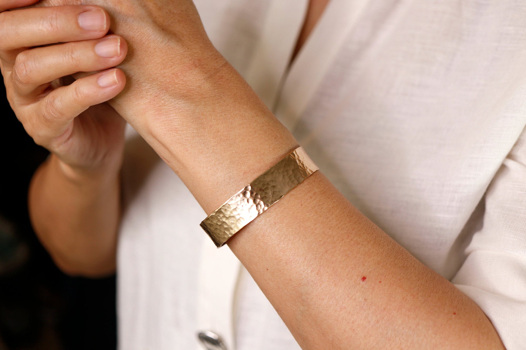 Wide Hammered Gold Cuff Bracelet Personalized