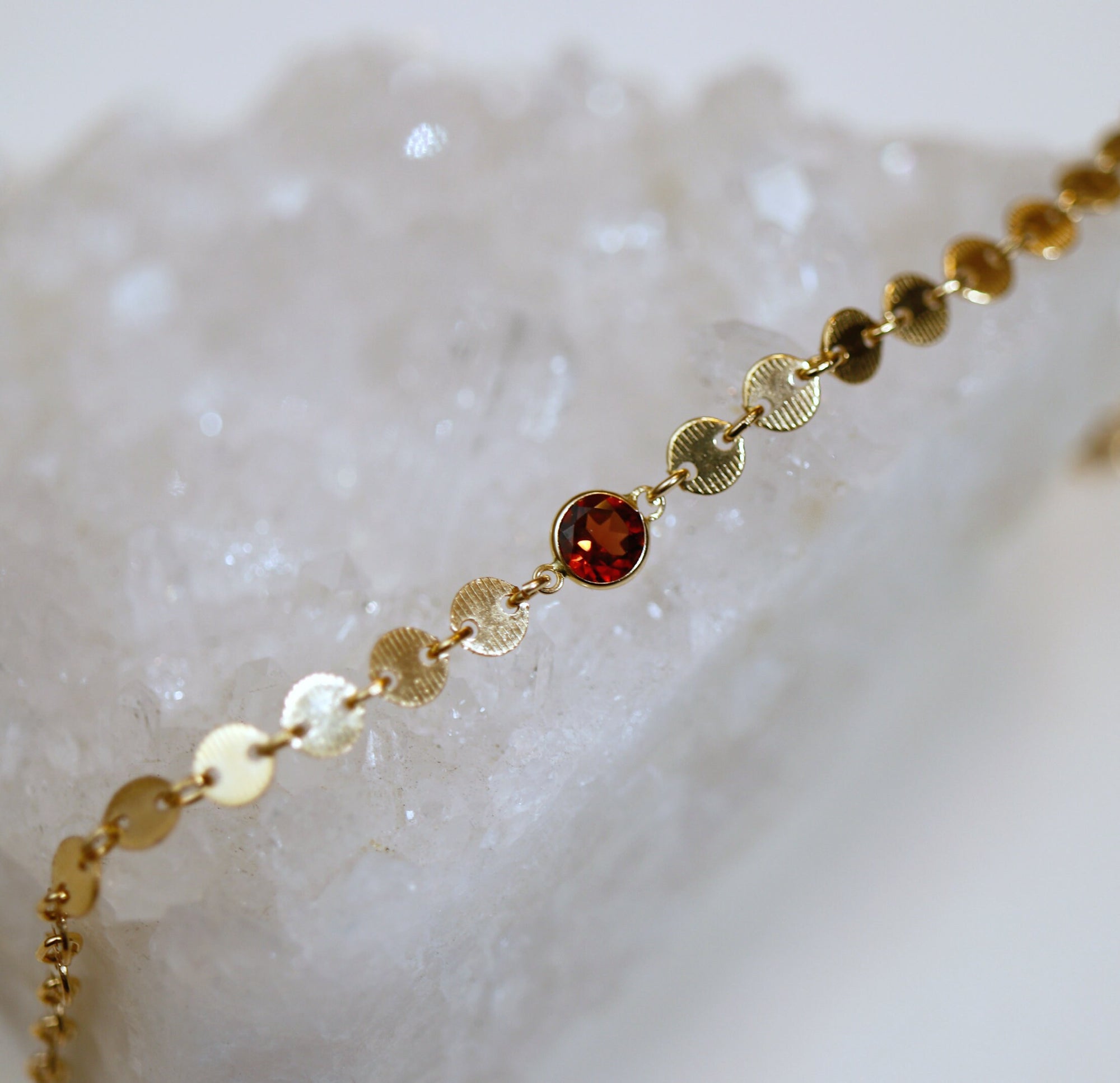 Gold Coin Chain Garnet Necklace, Garnet Choker