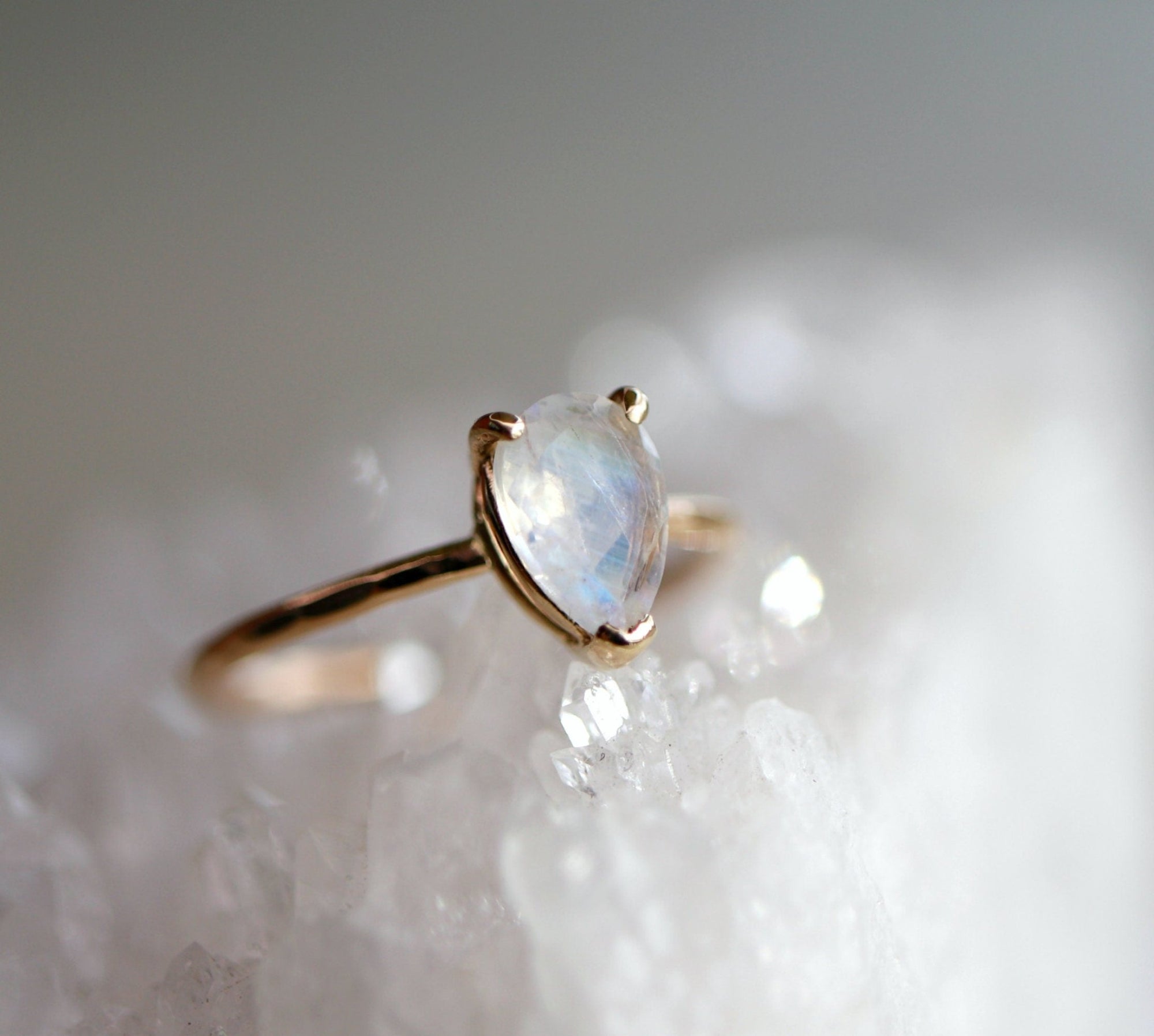14k Gold Pear Cut Rainbow Moonstone Ring - Melt'm Jewelry