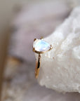 14k Gold Pear Cut Rainbow Moonstone Ring