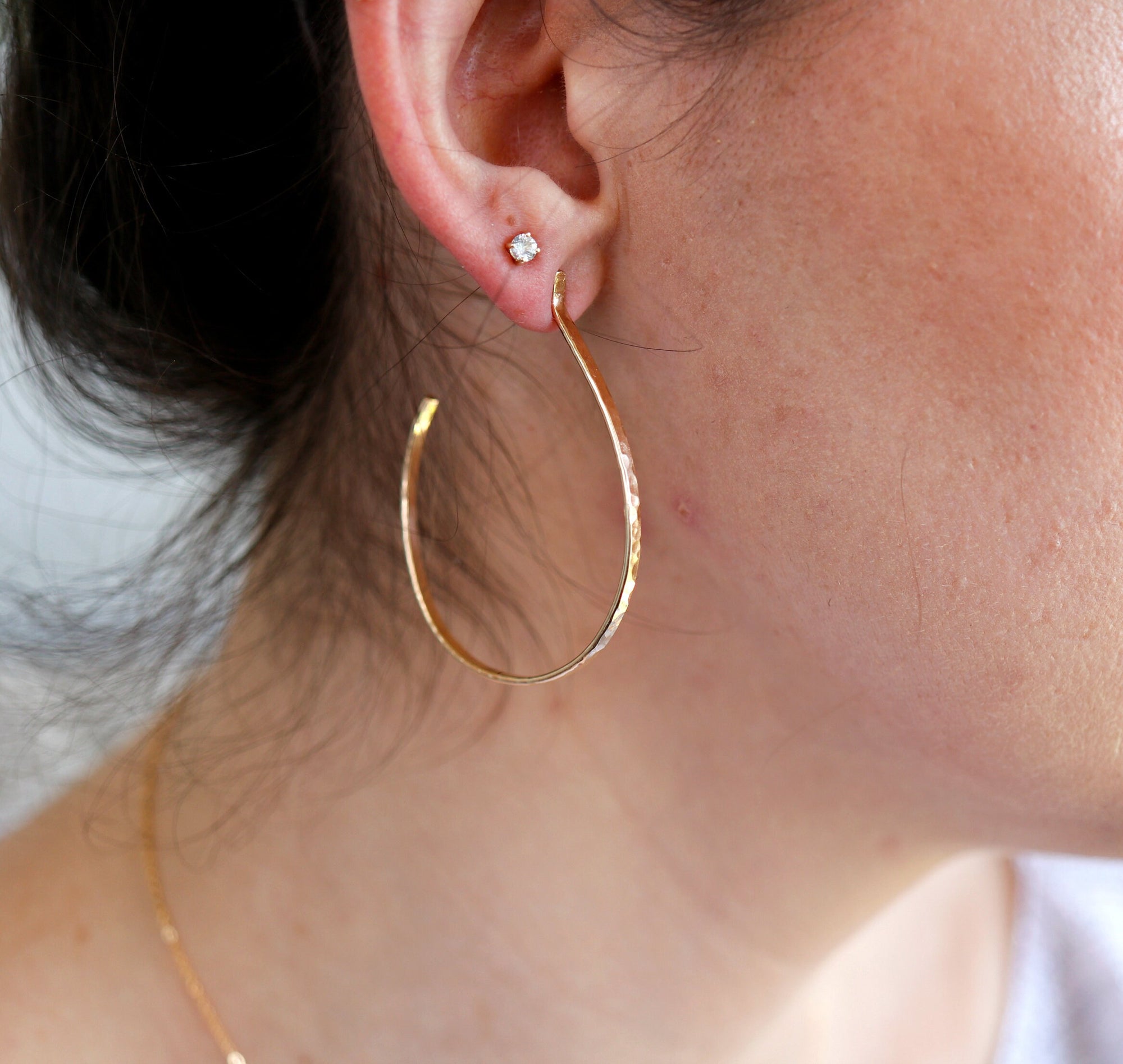 Hammered Gold Large Hoop Earrings