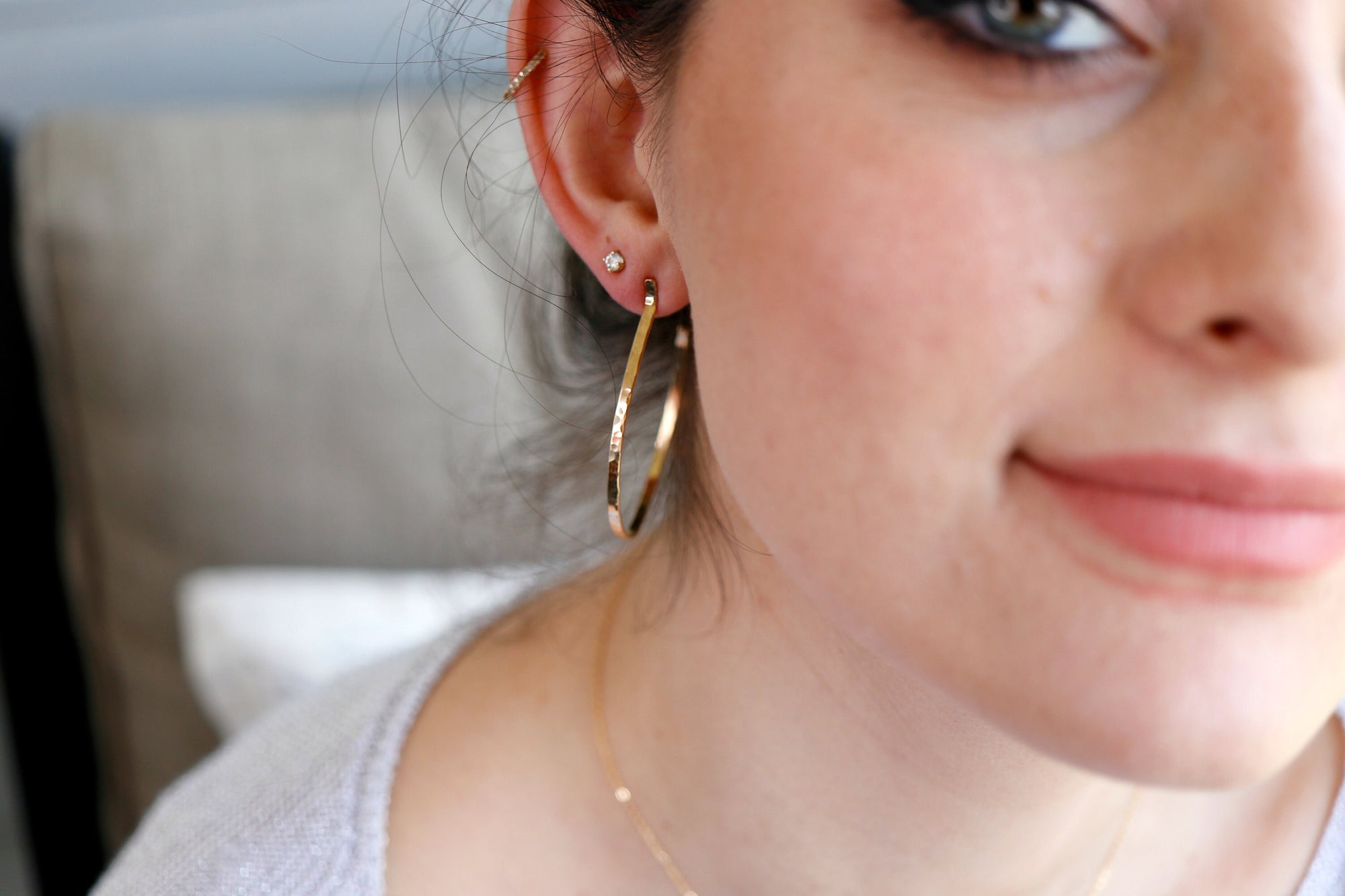 Hammered Gold Large Hoop Earrings