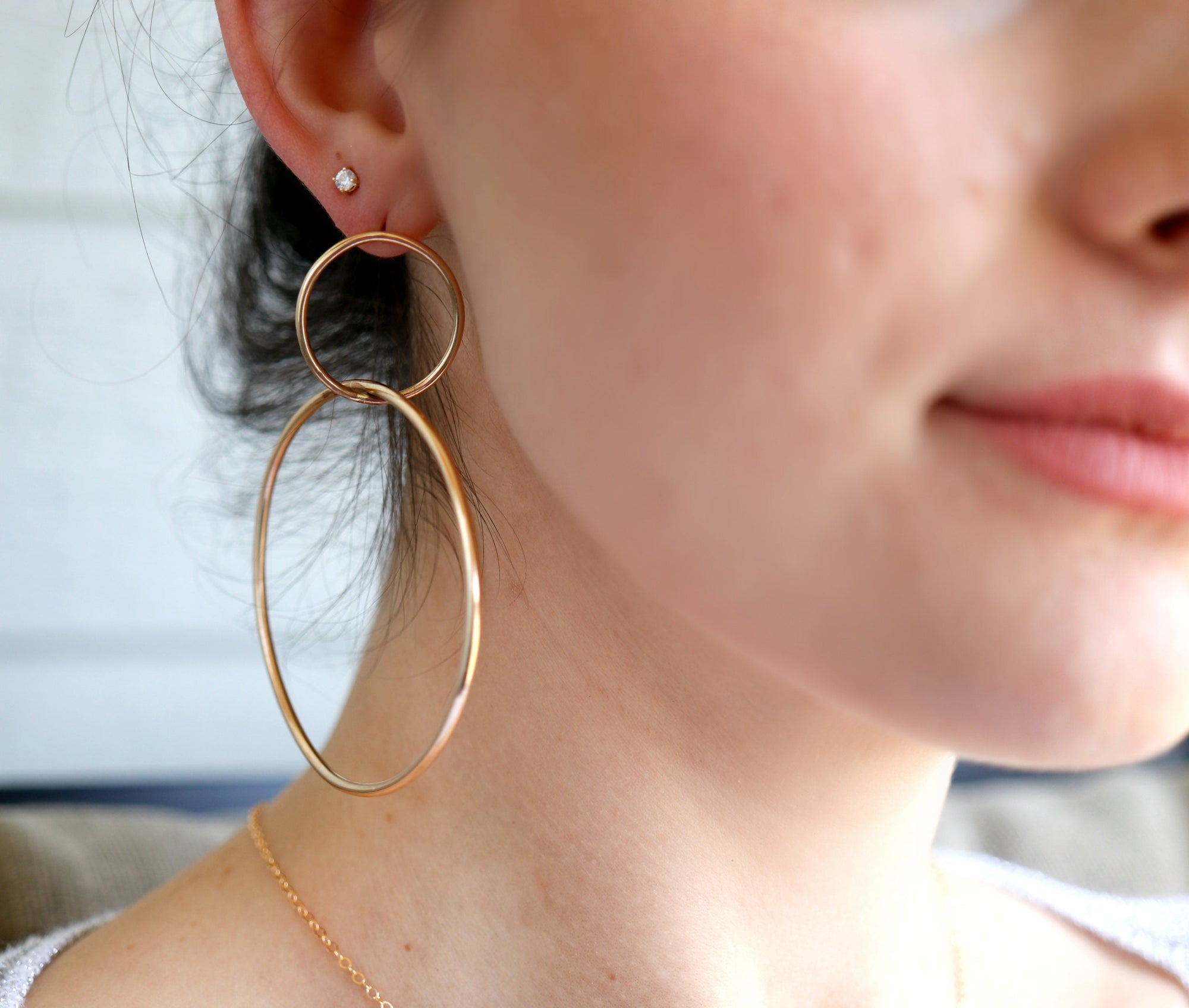 Extra Large Double Hoop Earrings, Silver or Gold Filled