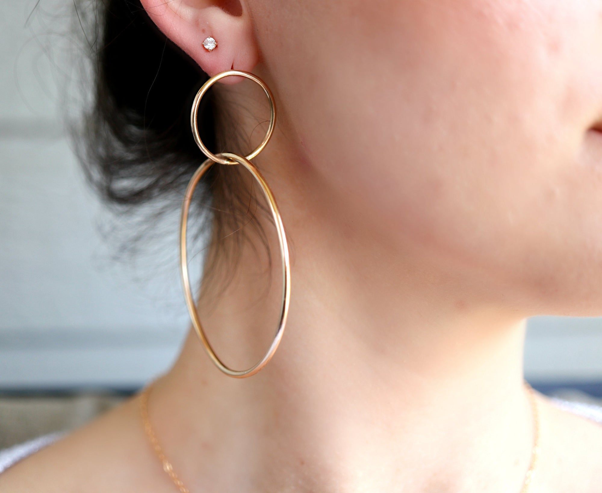 Extra Large Double Hoop Earrings, Silver or Gold Filled