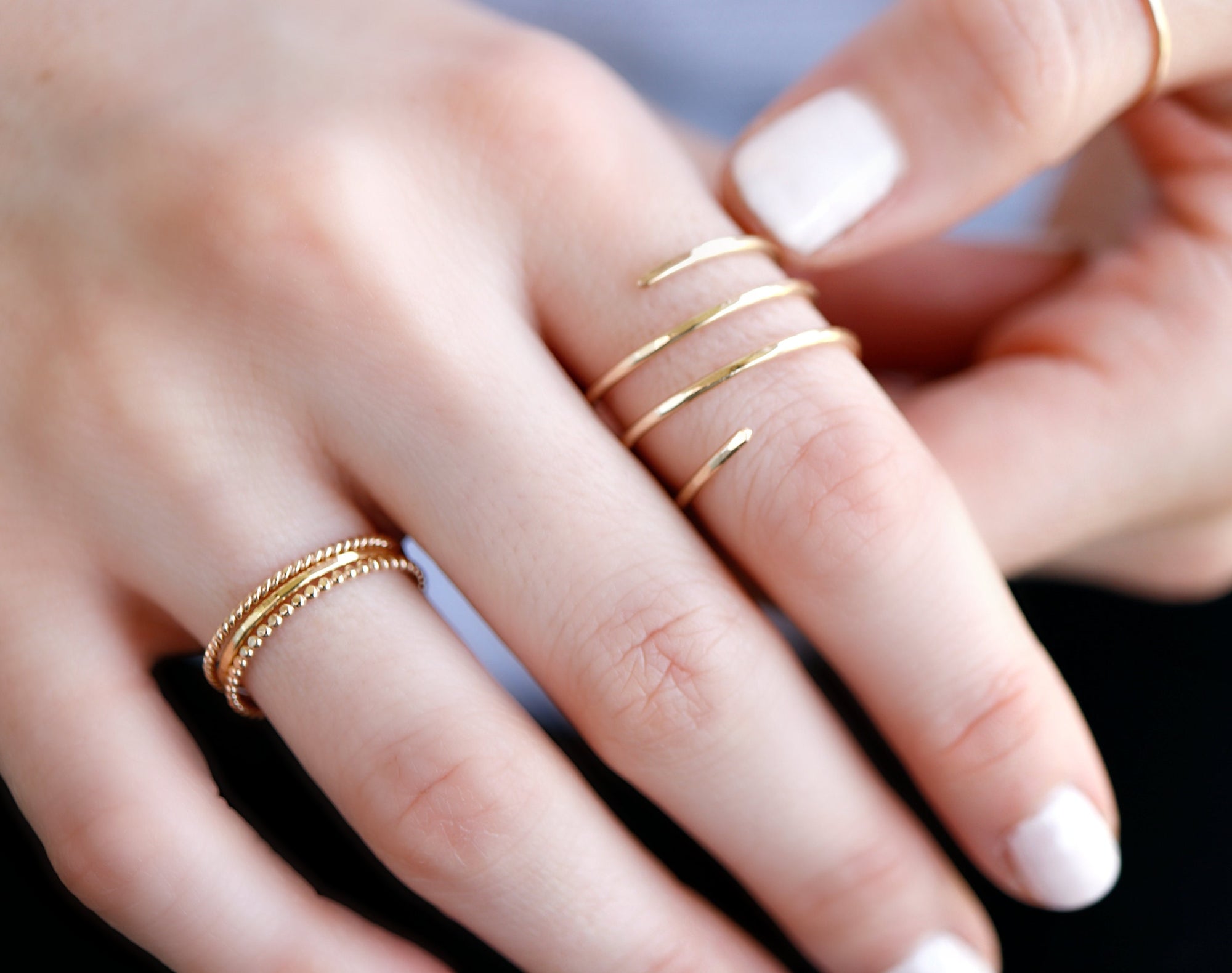 Solid Gold Hammered Dainty Thin Ring