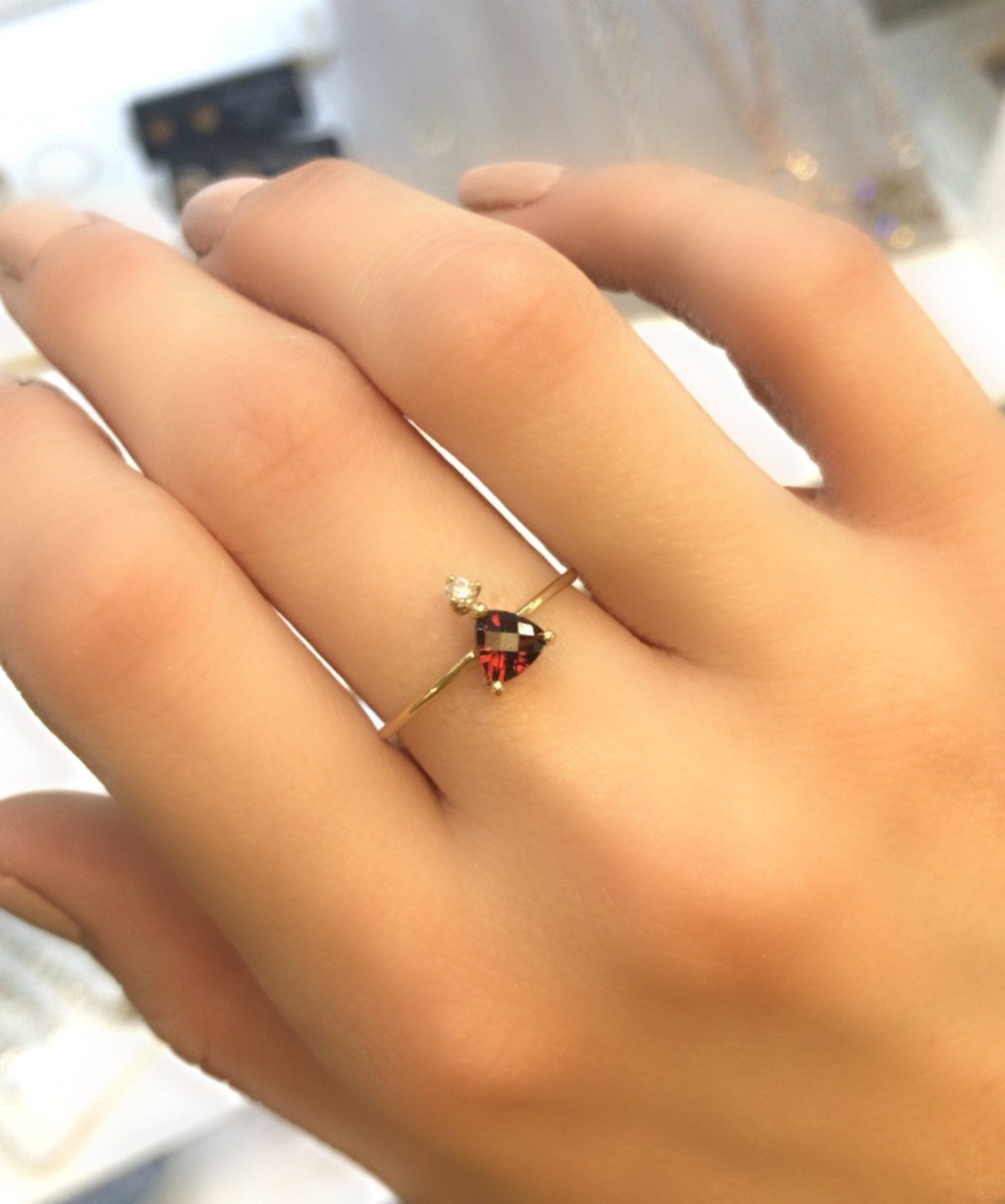 Diamond &amp; Garnet Ring 14k Gold - Melt'm Jewelry