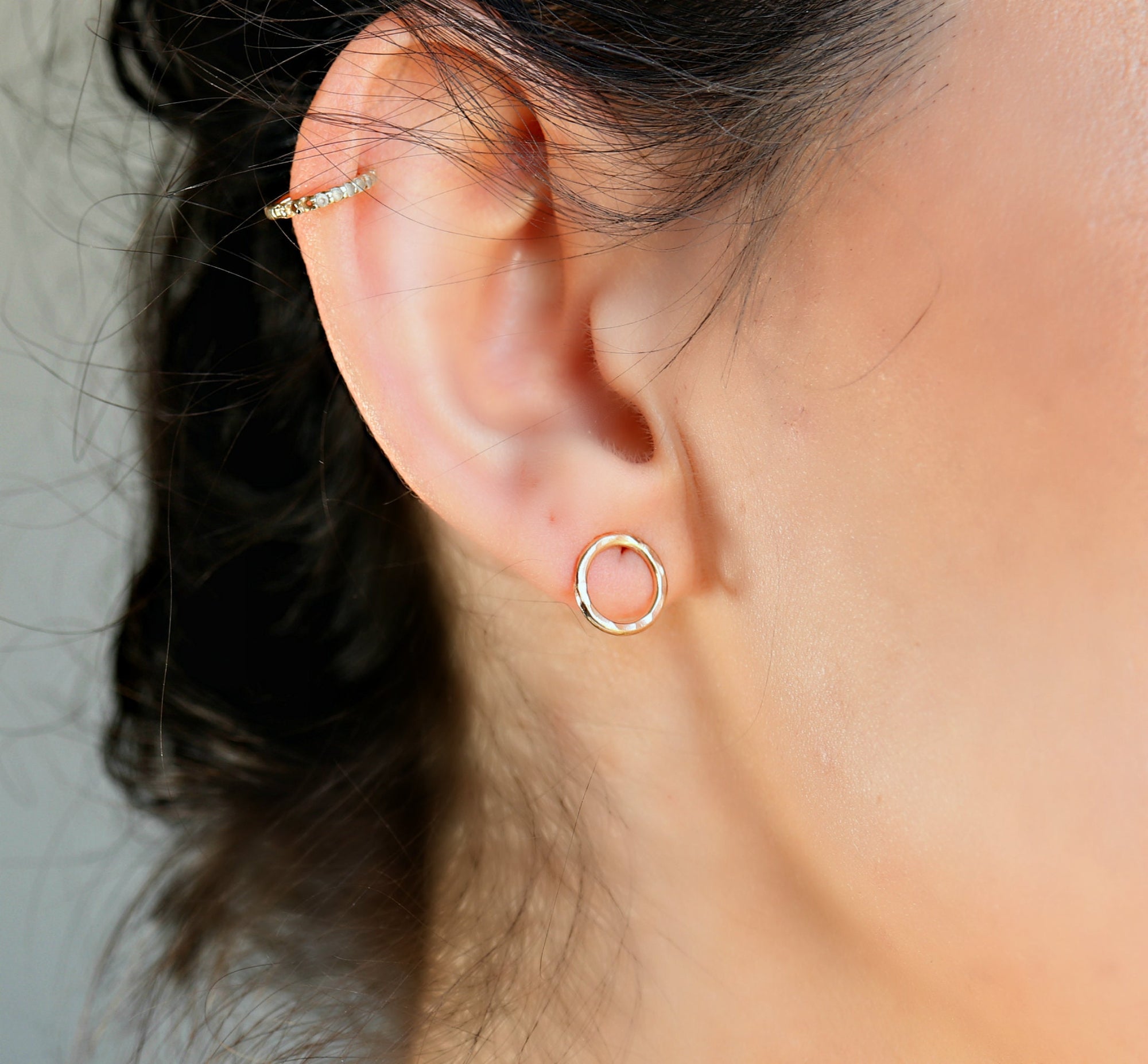 Hammered Gold Circle Stud Earrings