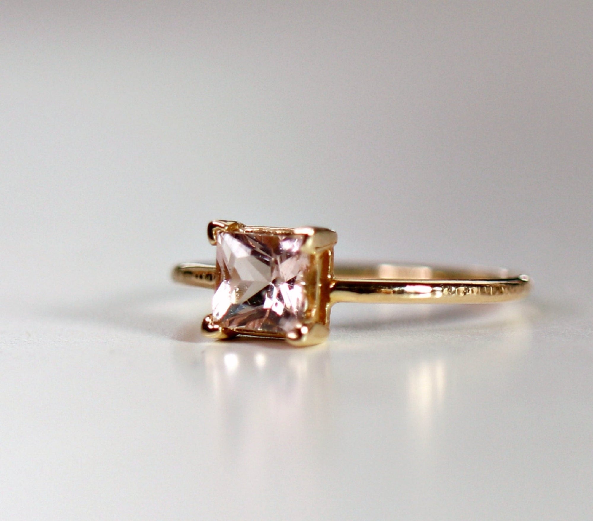 14k Gold Princess Cut Morganite Ring - Melt'm Jewelry