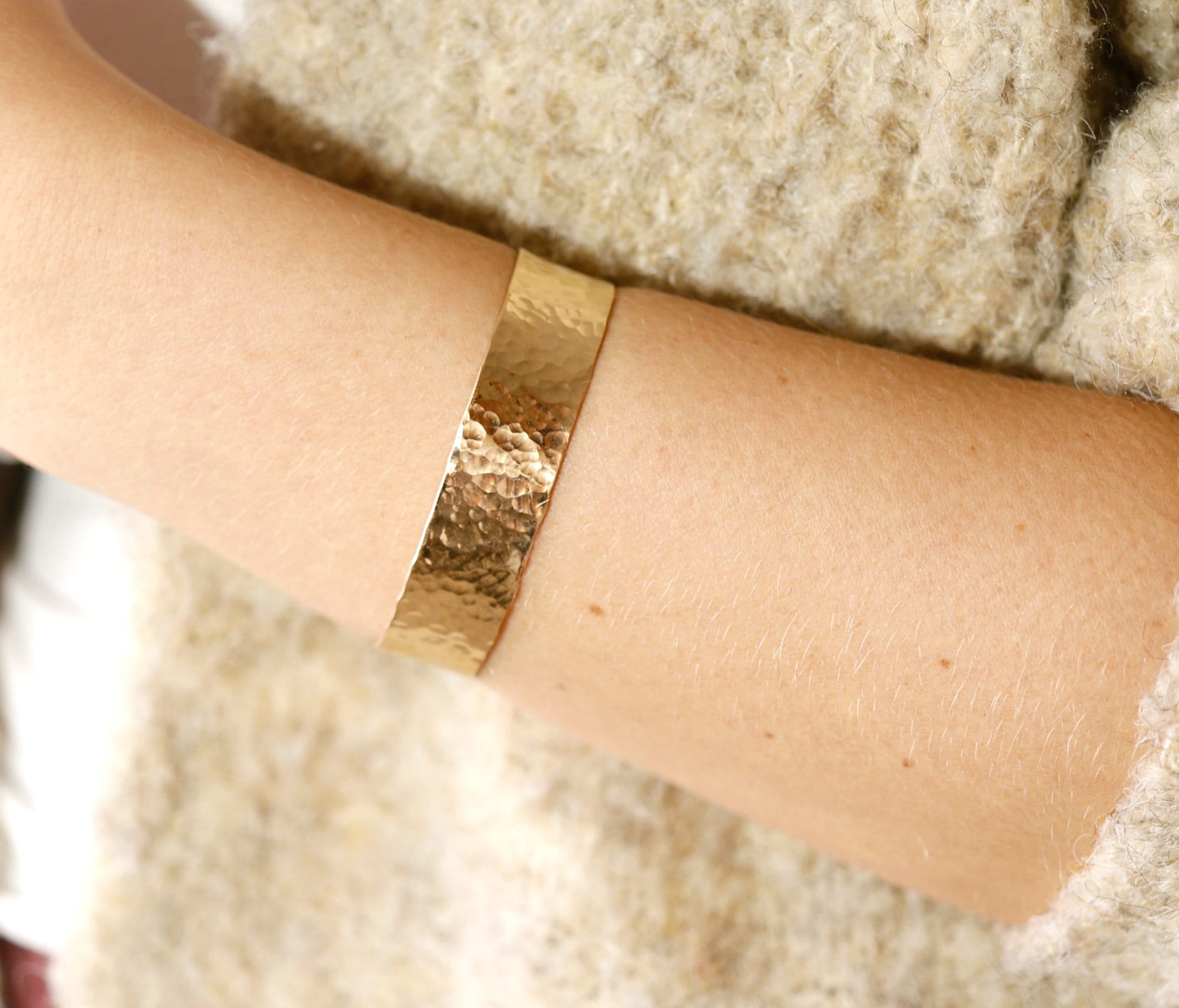 Wide Hammered Gold Cuff Bracelet Personalized - Melt'm Jewelry