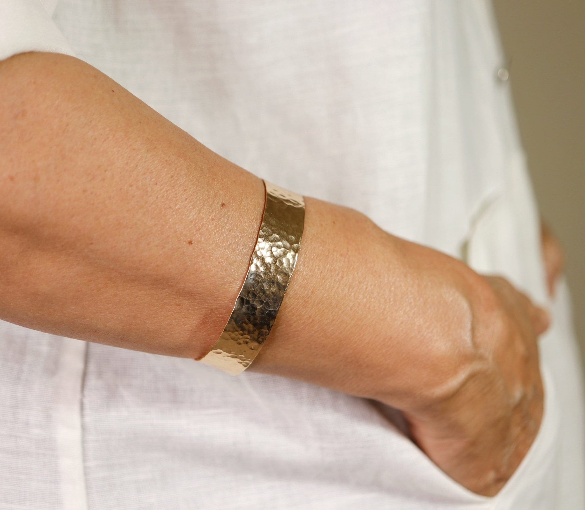 Wide Hammered Gold Cuff Bracelet Personalized - Melt'm Jewelry