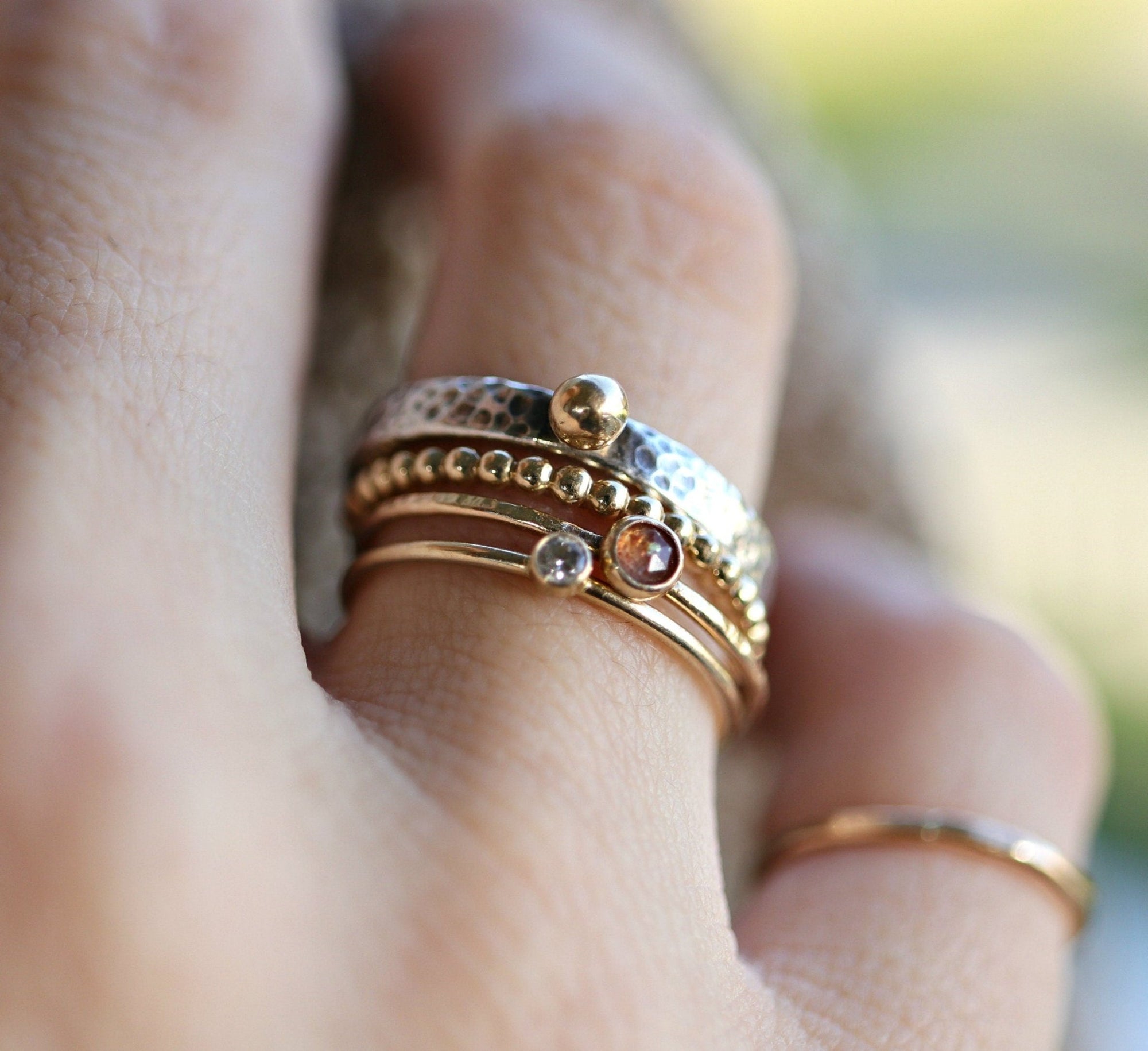 14k Gold Dot Stacking Gold Ball Ring - Mixed Metal Ring - Melt'm Jewelry