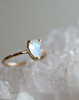 14k Gold Pear Cut Rainbow Moonstone Ring